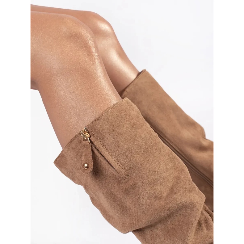 Damen-Keilstiefel aus beigem Wildleder 1