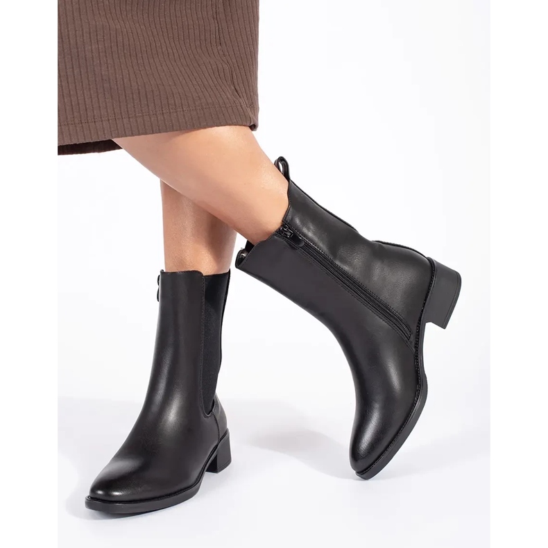 Schwarze Chelsea-Stiefel für Damen mit niedrigem Absatz 2