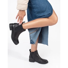 Schwarze, flache Chelsea-Stiefel für Damen 1