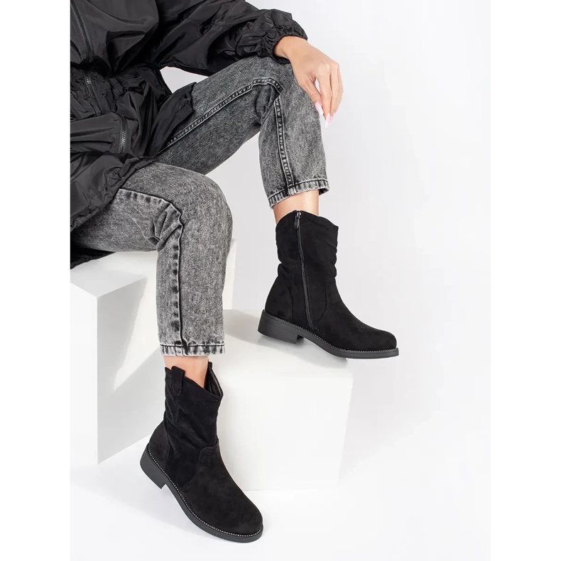 Schwarze Cowboystiefel für Damen aus Wildleder 2