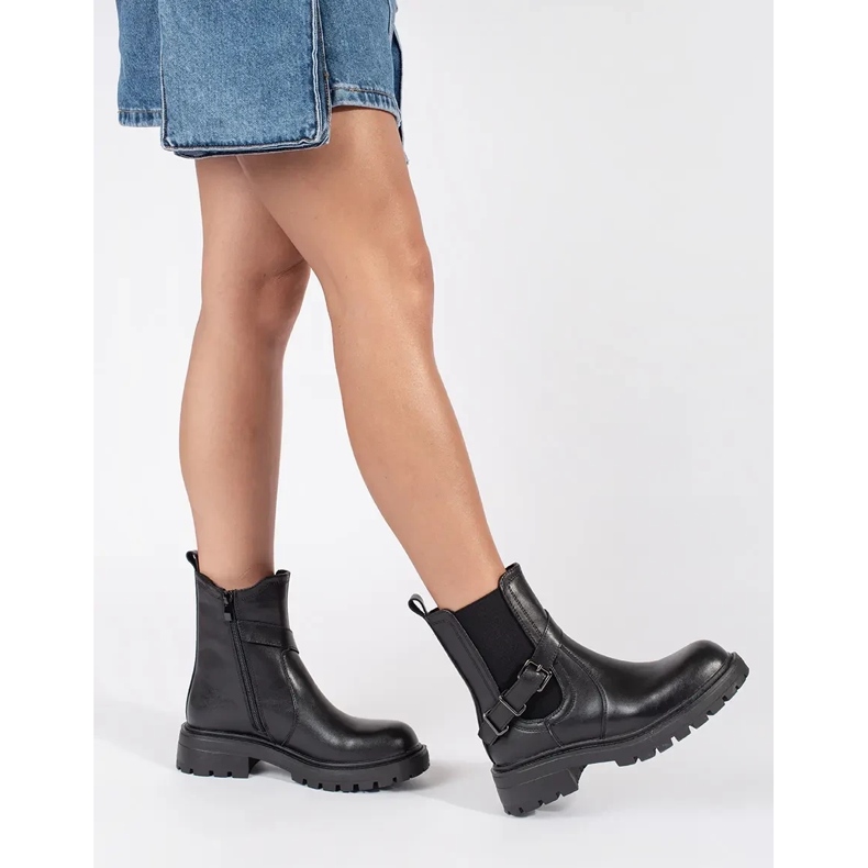 Sergio Leone Damen-Chelsea-Stiefel aus schwarzem Leder auf der Sergio-Leone-Plattform 2