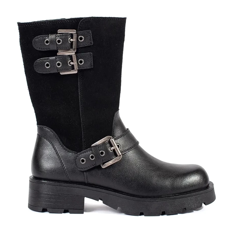 Sergio Leone Schwarze Damen-Lederstiefeletten auf der Plattform, verziert mit Sergio-Leone-Streifen 1