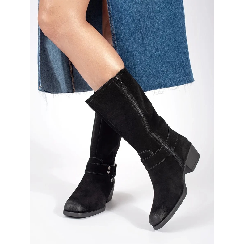 Schwarze Damen-Cowboystiefel aus Leder von Sergio Leone 1