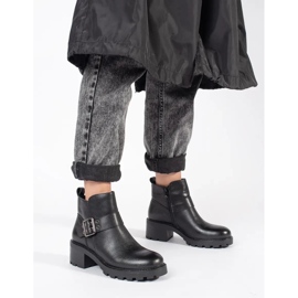 Schwarze Damen-Stiefeletten aus Leder mit hohem Absatz und dekorativer Schnalle von Sergio Leone 2