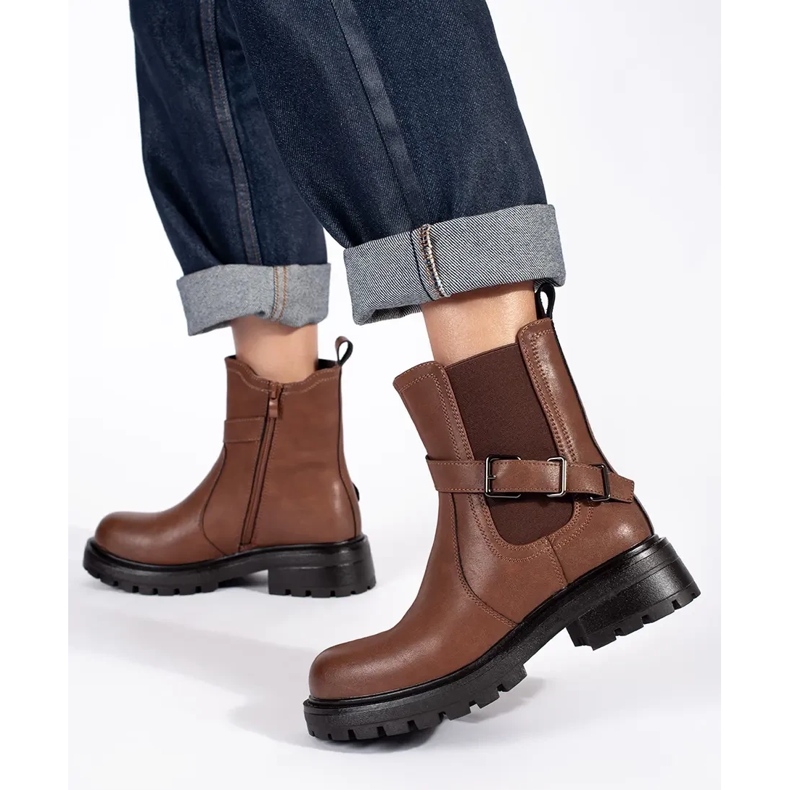 Sergio Leone Braune Damen-Chelsea-Stiefel aus Leder mit Sergio-Leone-Plateau 1