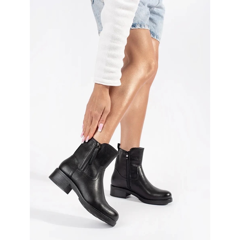 Schwarze Damen-Stiefeletten aus Leder von Sergio Leone 1