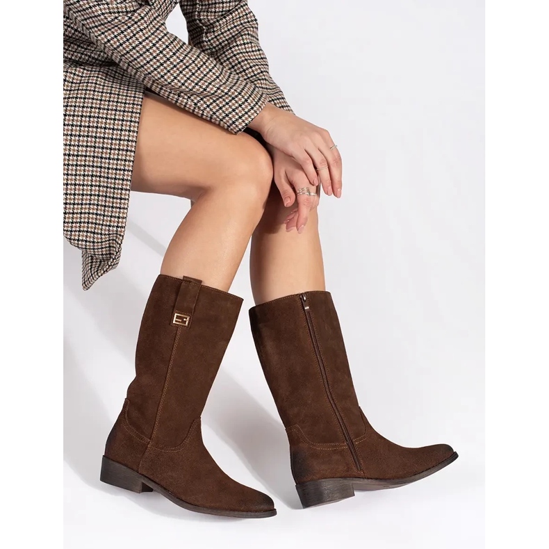 Braune Damen-Cowboystiefel aus Leder mit hohem Absatz von Sergio Leone 1