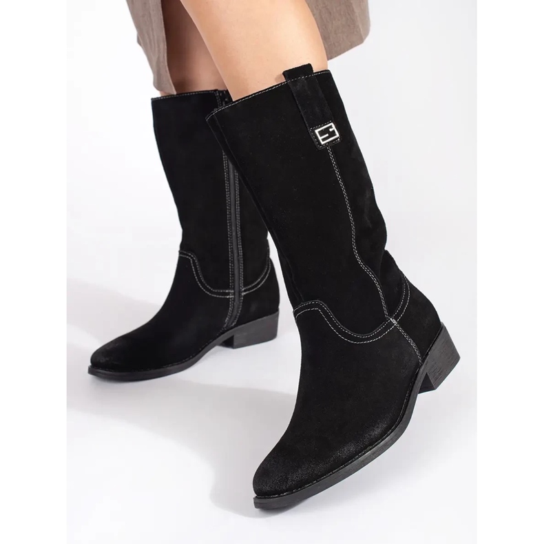 Schwarze Damen-Cowboystiefel aus Leder mit hohem Absatz von Sergio Leone 2