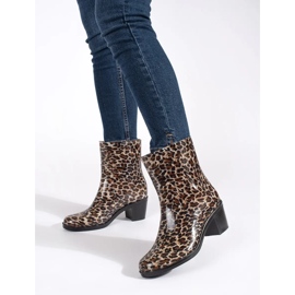 Damen-Gummistiefel mit Leopardenmuster-Absatz braun 1