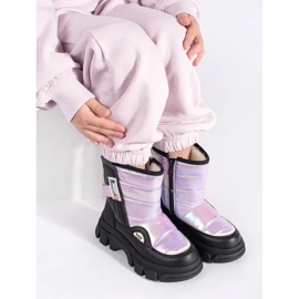 Gesteppte, glänzende Mädchen-Schneestiefel lila 1