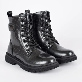 Schwarze Schnürstiefeletten aus Lackleder für Mädchen 2