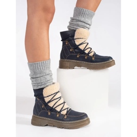 Goodin Marineblaue, isolierte Schnürstiefel mit Schaffellfell 2