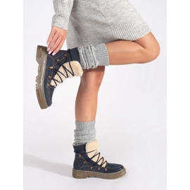 Goodin Marineblaue, isolierte Schnürstiefel mit Schaffellfell 1