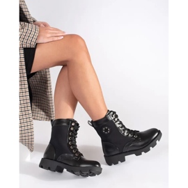 Schwarze isolierte Arbeiterstiefel für Damen auf der Plattform 1