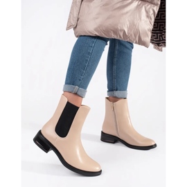 Hellbeige Chelsea-Stiefel mit elastischem Einsatz 1