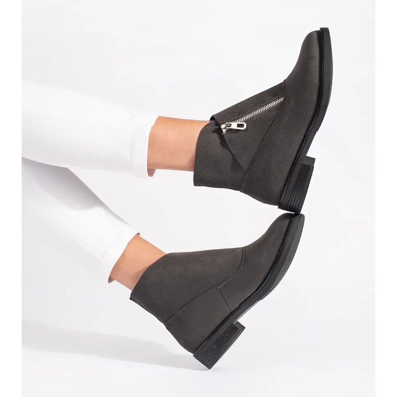 Shelvt Graue flache Stiefeletten mit Reißverschluss 1