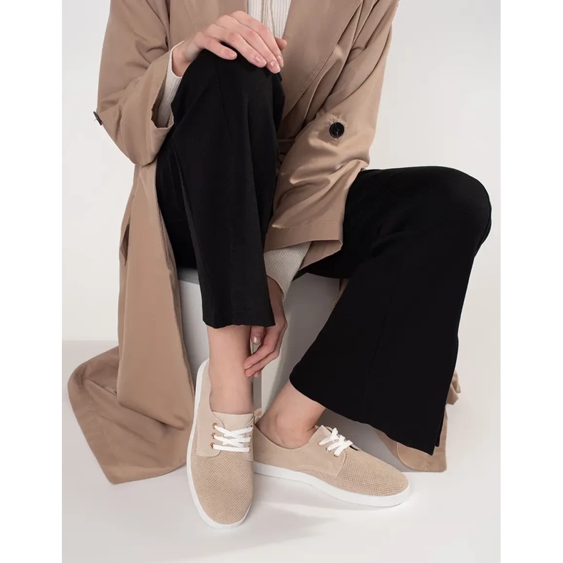 Goodin Beige Openwork -Turnschuhe aus natürliches Leder 1