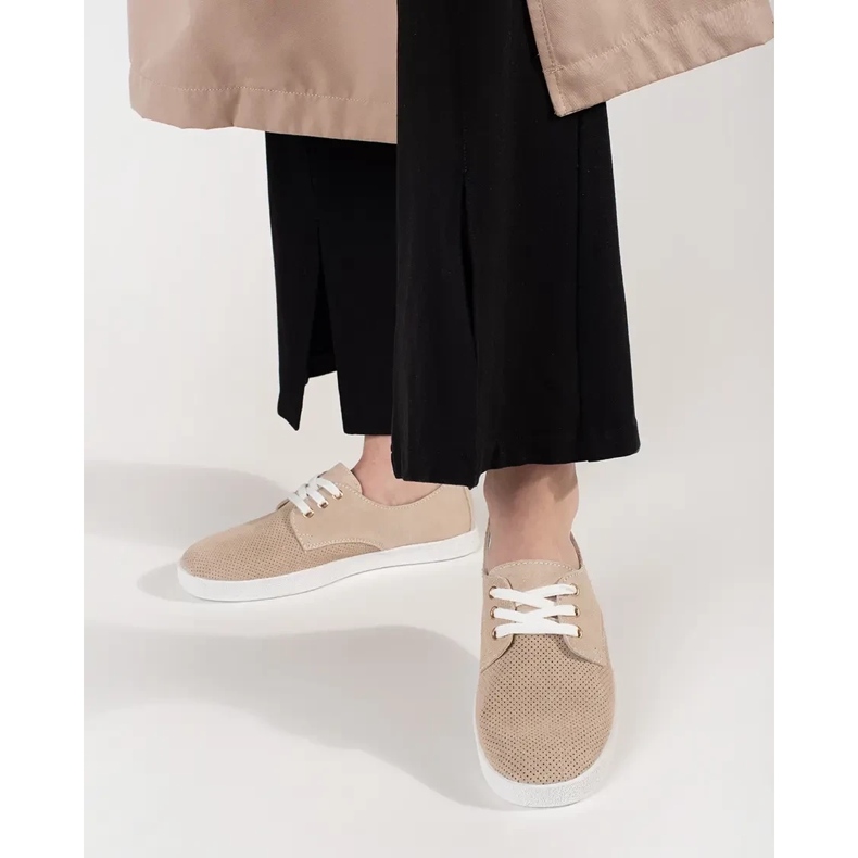 Goodin Beige Openwork -Turnschuhe aus natürliches Leder 2