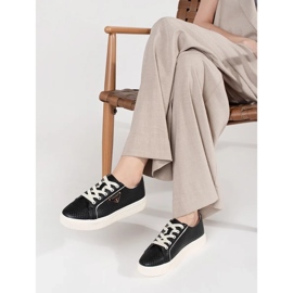 Goodin Schwarze Leder -Turnschuhe auf der Plattform 1