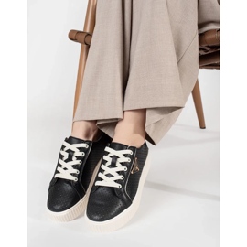 Goodin Schwarze Leder -Turnschuhe auf der Plattform 2