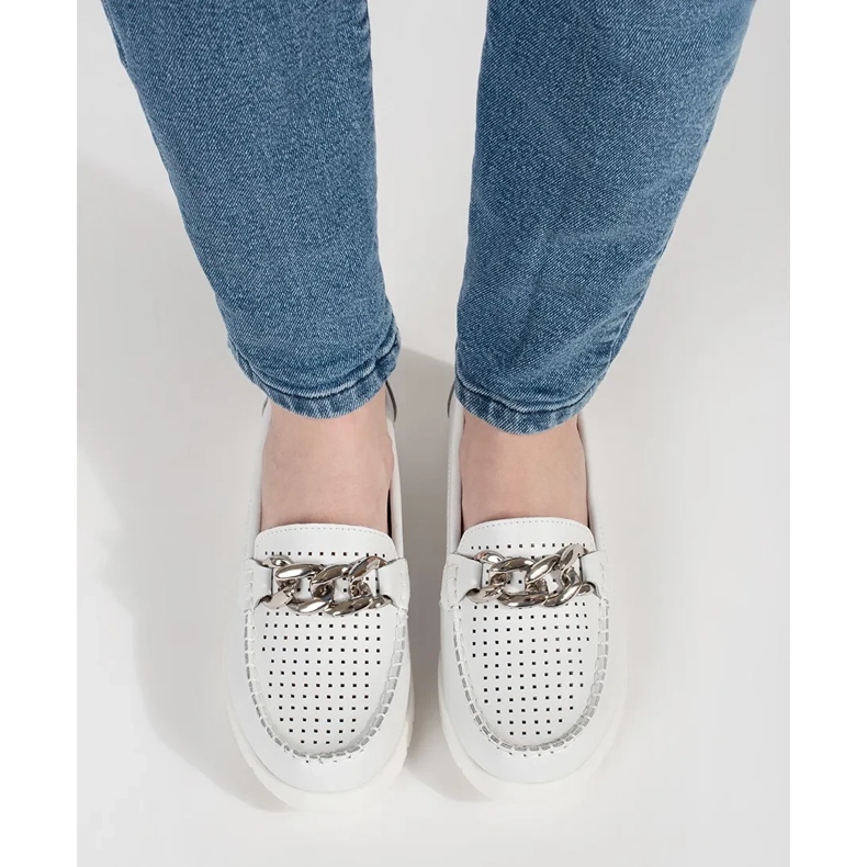 Goodin Leder weiße Slipper mit einer Kette auf der Plattform 1