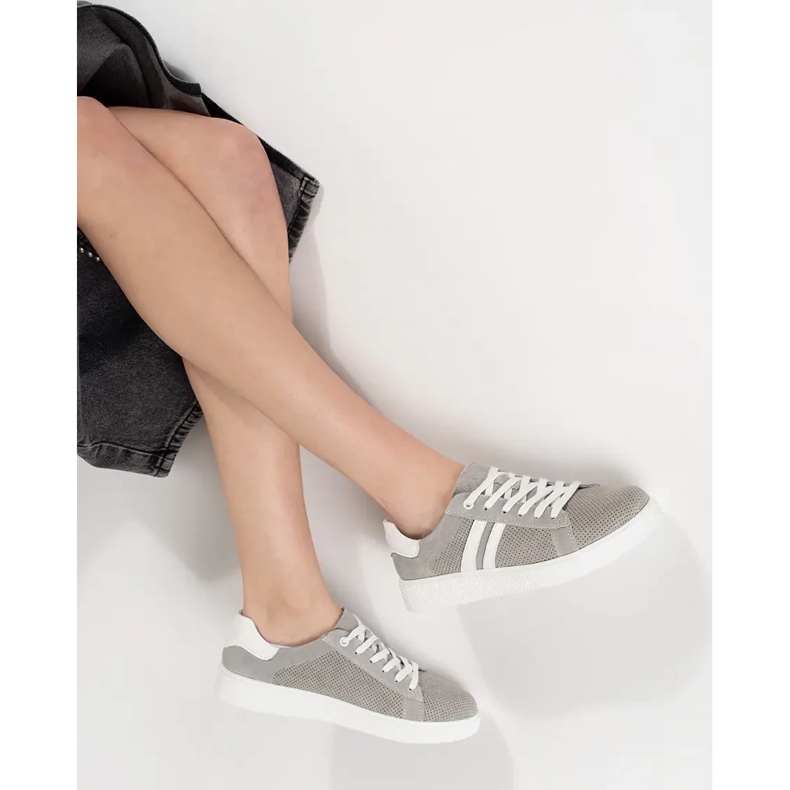 Goodin Graue Openwork -Turnschuhe aus natürliches Leder 1