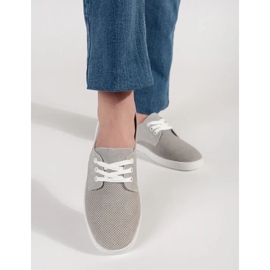 Goodin Graue Openwork -Turnschuhe aus natürliches Leder 1