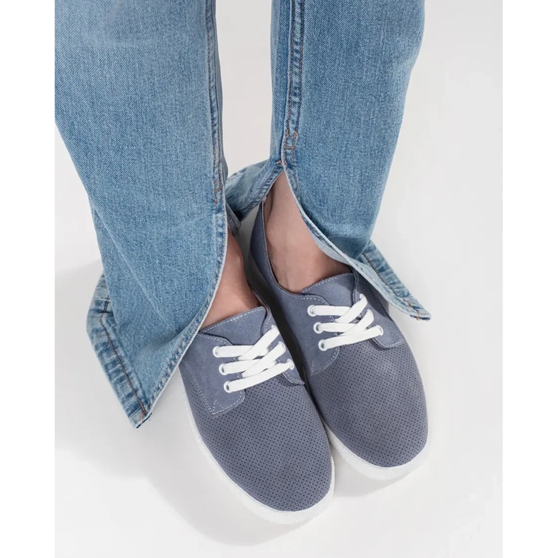 Goodin Blaue Openwork -Turnschuhe aus natürliches Leder 1