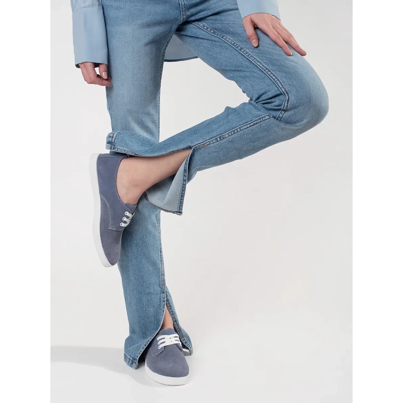 Goodin Blaue Openwork -Turnschuhe aus natürliches Leder 2