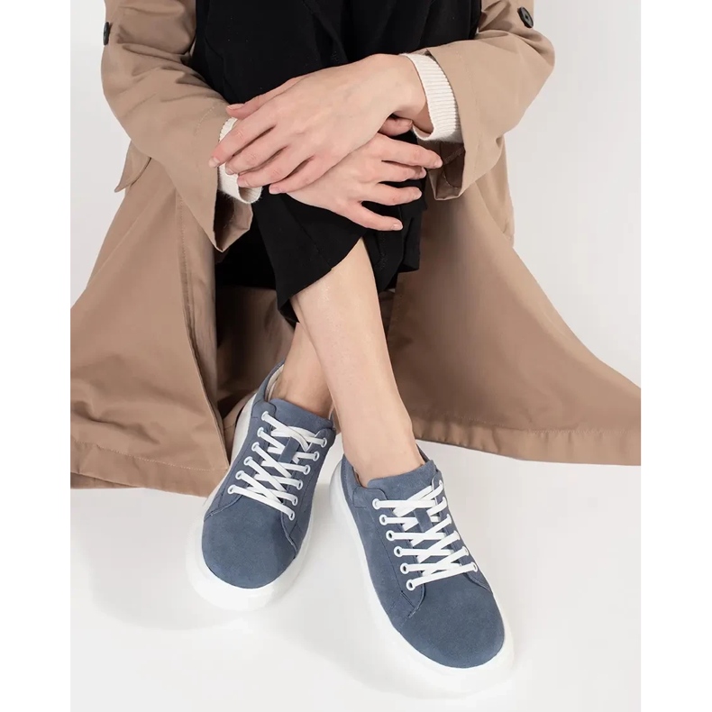 Goodin Blaue Leder -Turnschuhe auf einer dicken Sohle 1