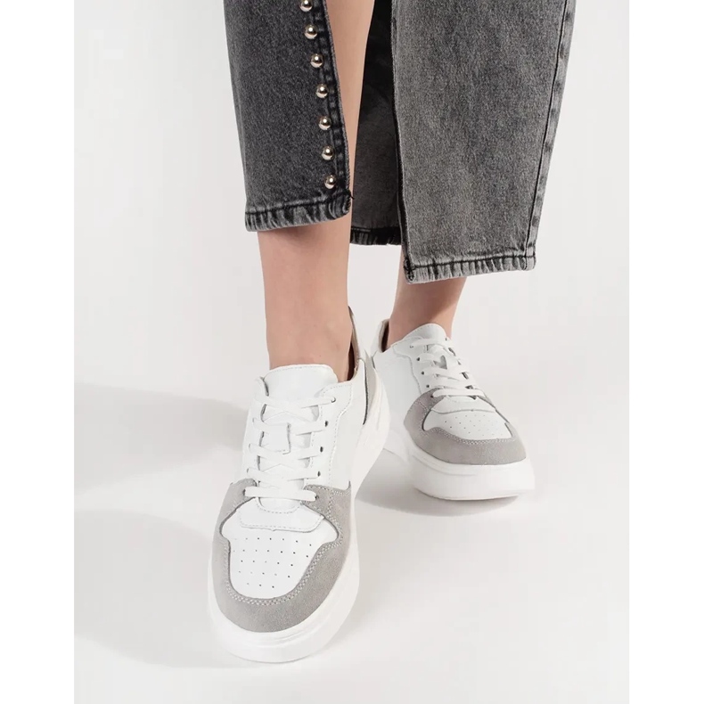 Goodin Weiße Lederturnschuhe auf der Plattform 2