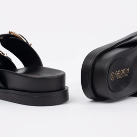 Goodin Schwarze Flat -Flip -Flops mit Schnallen 1