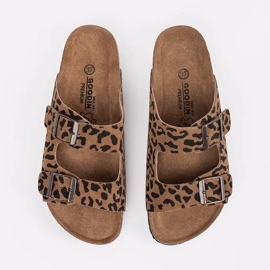 Goodin Damen -Leder -Hausschuhe mit Leopardendruck braun 2