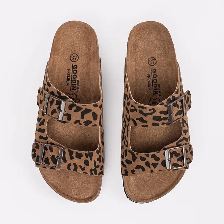 Goodin Damen -Leder -Hausschuhe mit Leopardendruck braun 2