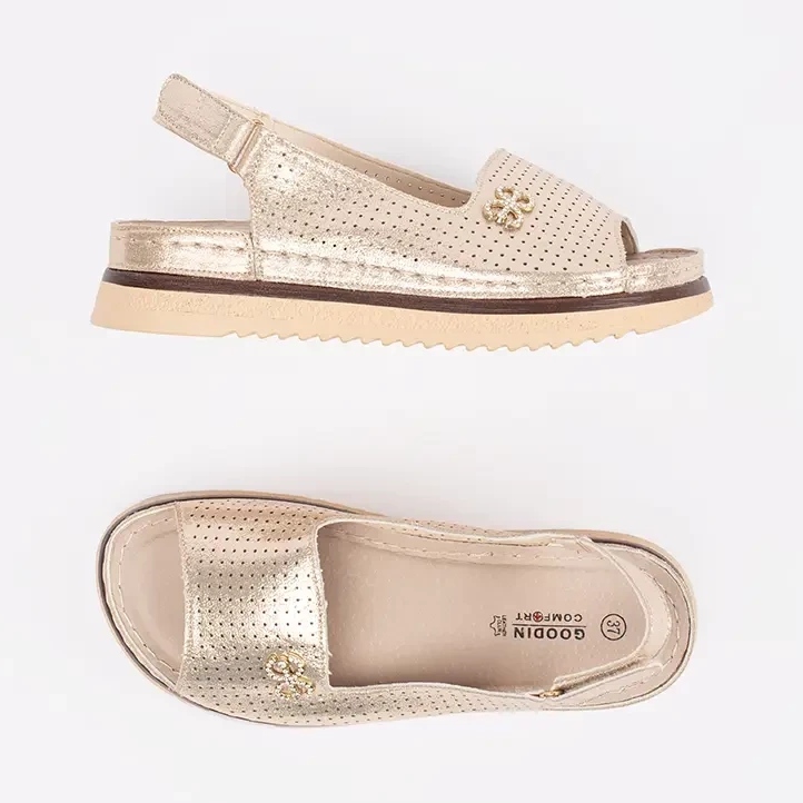 Goodin Openwork weiche goldene Sandalen mit einer Verzierung 1