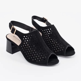 Goodin Schwarze offene Wildleder -High Heels Sandalen 2