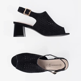 Goodin Schwarze offene Wildleder -High Heels Sandalen 4