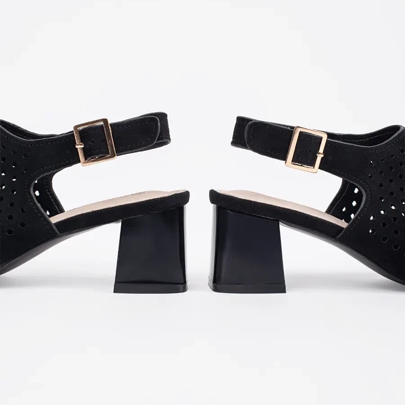 Goodin Schwarze offene Wildleder -High Heels Sandalen 1