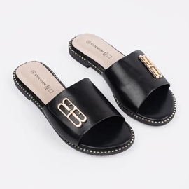 Goodin Pantoffeln für schwarze Frauen auf einer flachen Sohle mit einer Verzierung 1