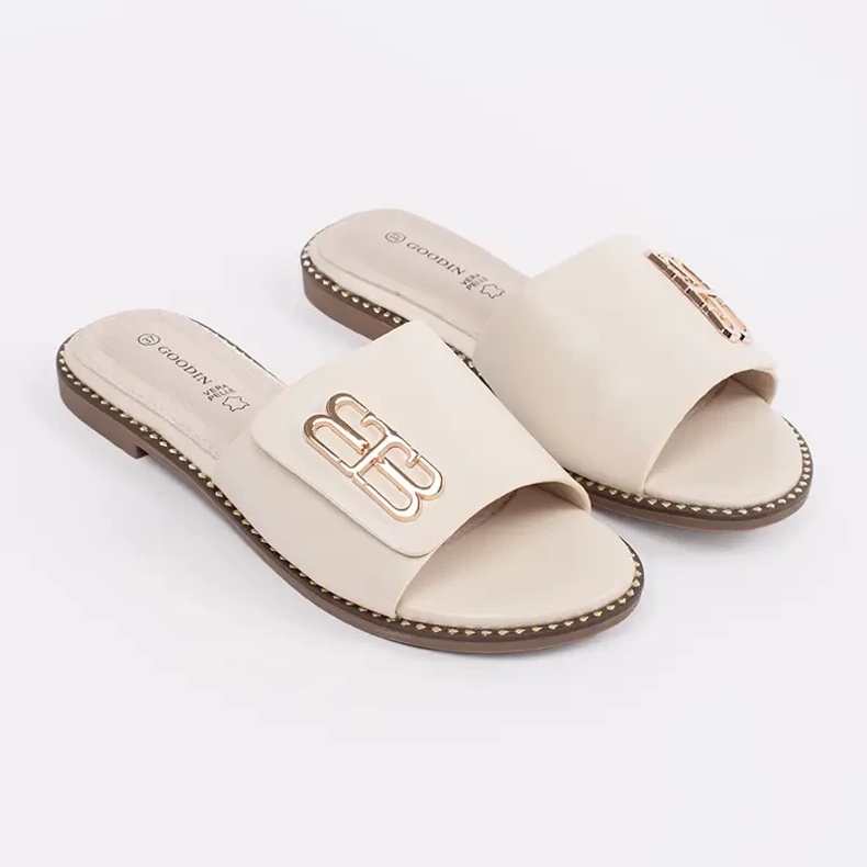 Goodin Light -Be -Frauen -Klappen auf einer flachen Sohle mit einer Verzierung beige 1