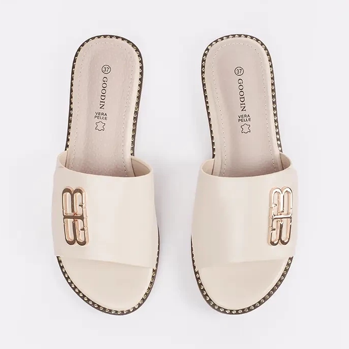 Goodin Light -Be -Frauen -Klappen auf einer flachen Sohle mit einer Verzierung beige 2