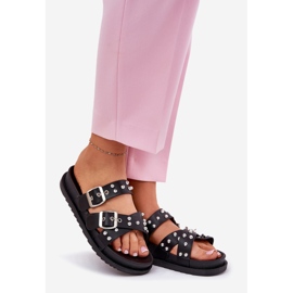 Damenschuhe mit Stollen und Schnallen schwarz 1