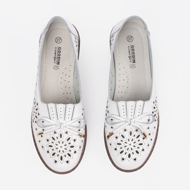 Goodin Weiße Stanzlederschuhe mit einem Bogen 1