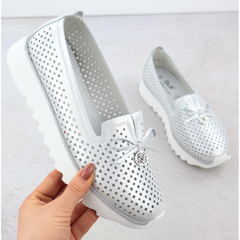 S. BARSKI Damen Lederschuhe Openwork Silber S.Barski LR51-631 1