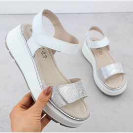 S.Barski Damen-Ledersandalen für Klettverzelung silberne Plattform S. Barski LR51-543 1