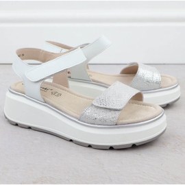 S.Barski Damen-Ledersandalen für Klettverzelung silberne Plattform S. Barski LR51-543 silber- 2