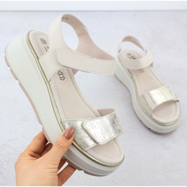 S.Barski Damen-Ledersandalen für Klettverschlüsse Platforma Złote S. Barski LR51-543 golden 1