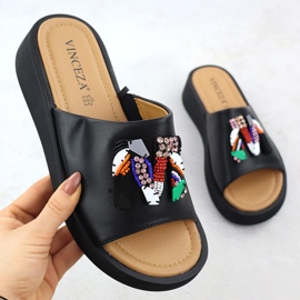 Frauen Lederflip Flops mit schwarzem Vinceza 66623 Perlen 1