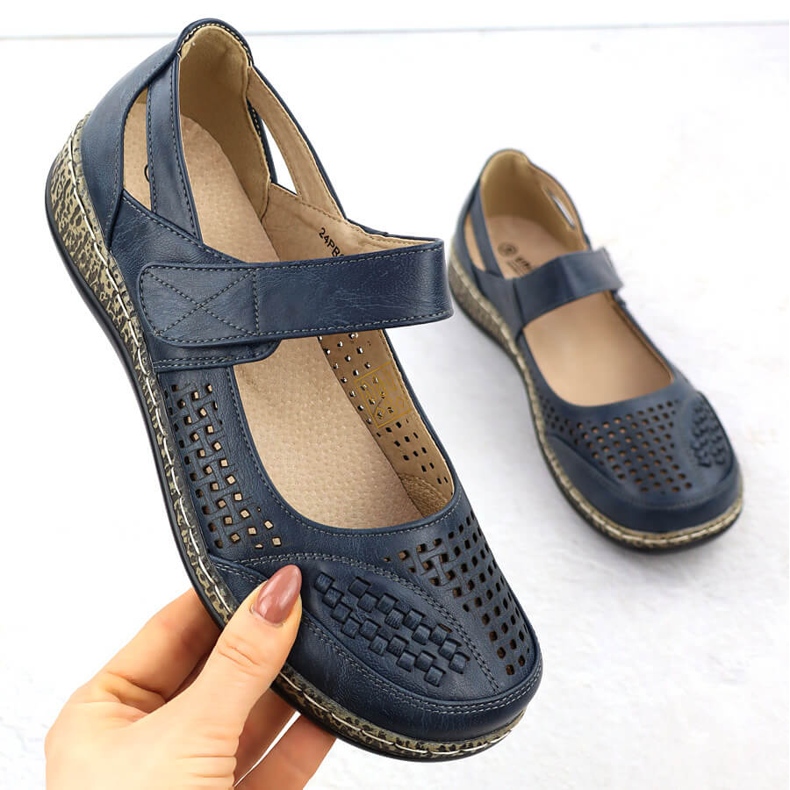 Frauenschuhe mit Klettmantel Marine Blue Unisoft 7026 blau 1