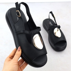 S.Barski Damen-Ledersandalen auf der Plattform Czarne S. Barski GR51-603 schwarz 1